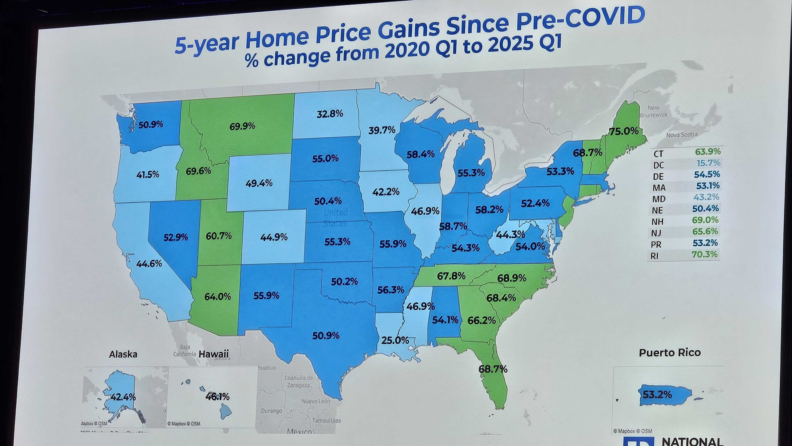 State by state chart of the home appreciation over the last 5 years.
